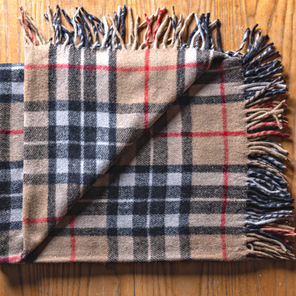 Wool Tartan Knee Rug - Camel Thomson