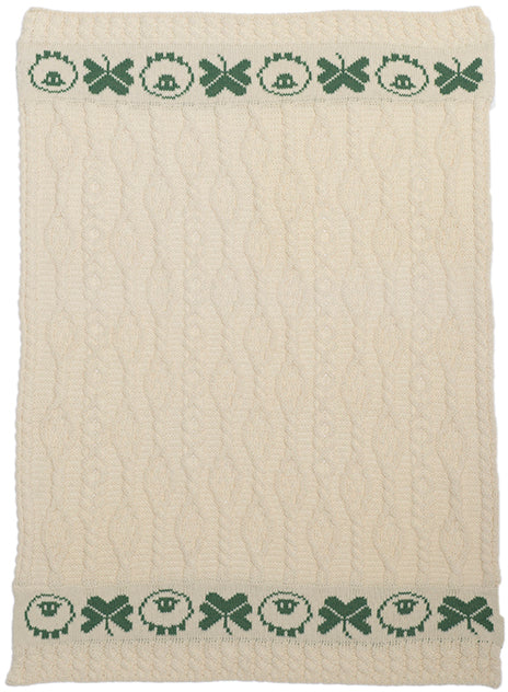 Merino Wool Blanket Cable Pattern with Shamrock/Sheep Design by Aran Mills