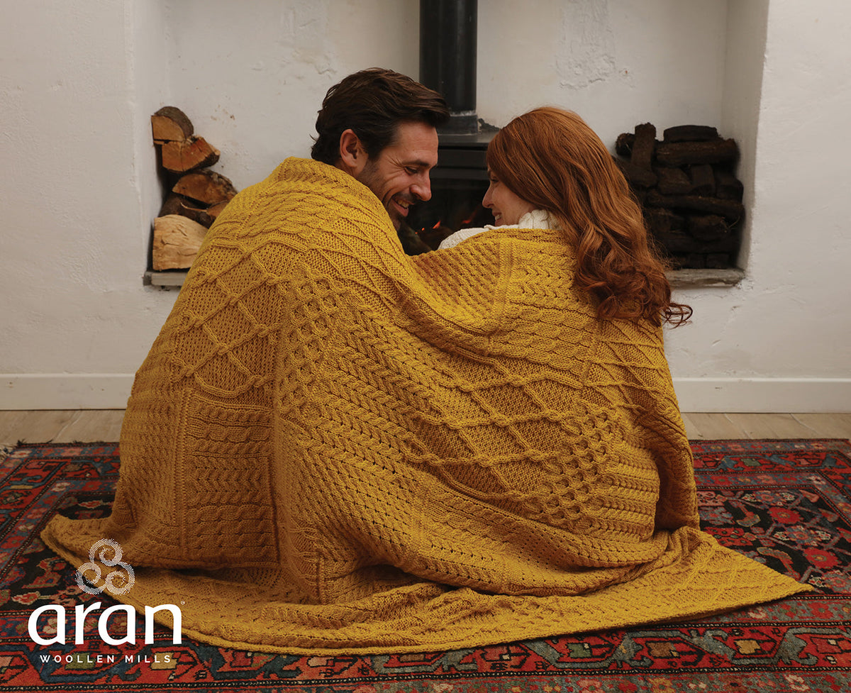 Merino Wool Patchwork Knit Blanket/Throw by Aran Mills - 3 Colours